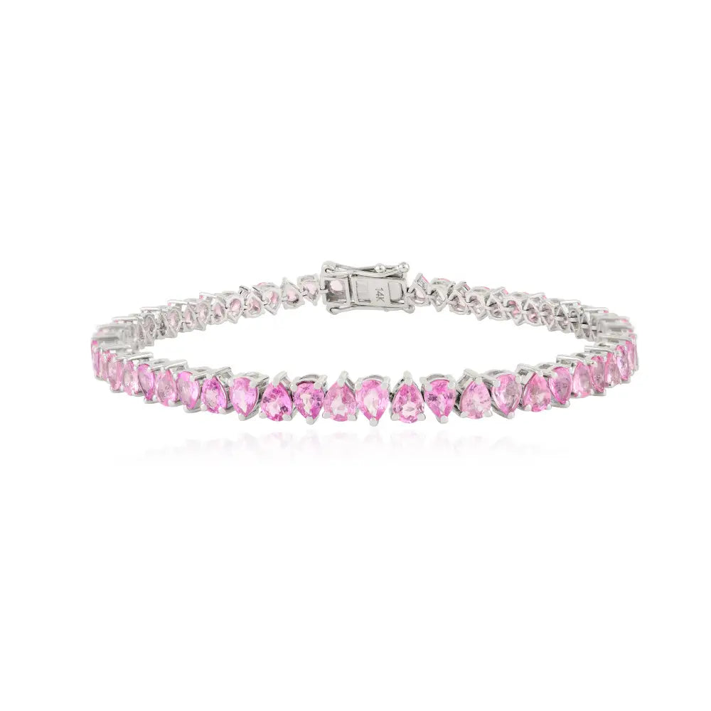 Real 14K Gold Genuine Pink Sapphire Stackable Tennis Bracelet Unisex Wedding Jewelry