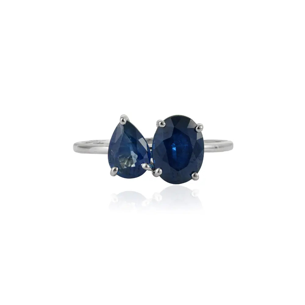 Best Selling Blue Sapphire Gemstone 14K Real White Gold Toi et Moi Ring Custom Jewelry