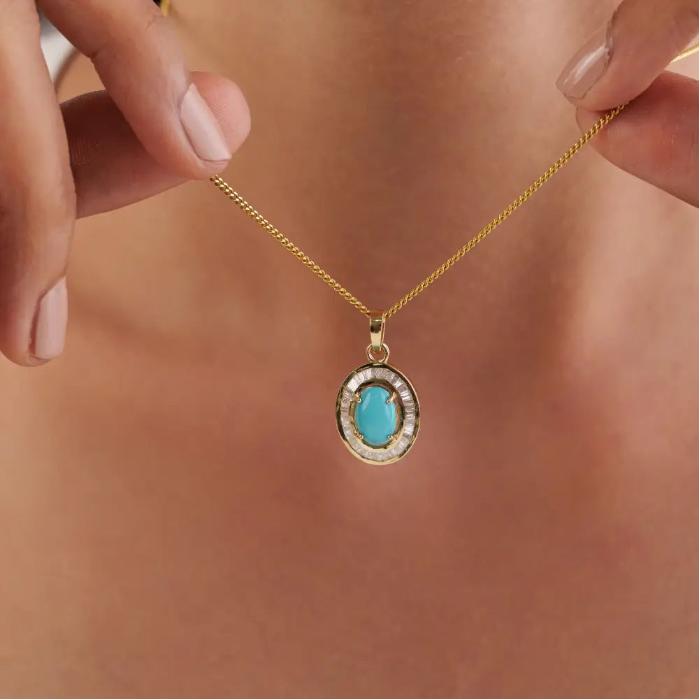 Most Trending Products Turquoise & Diamond K14 Yellow Gold Cluster Pendant For Unisex