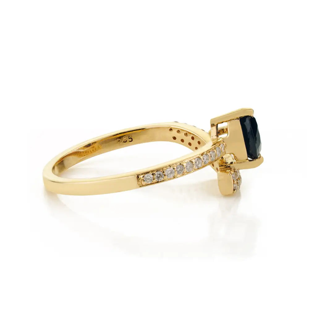14K Solid Yellow Gold Blue Sapphire & Diamond Statement Ring September Birthstone Jewelry