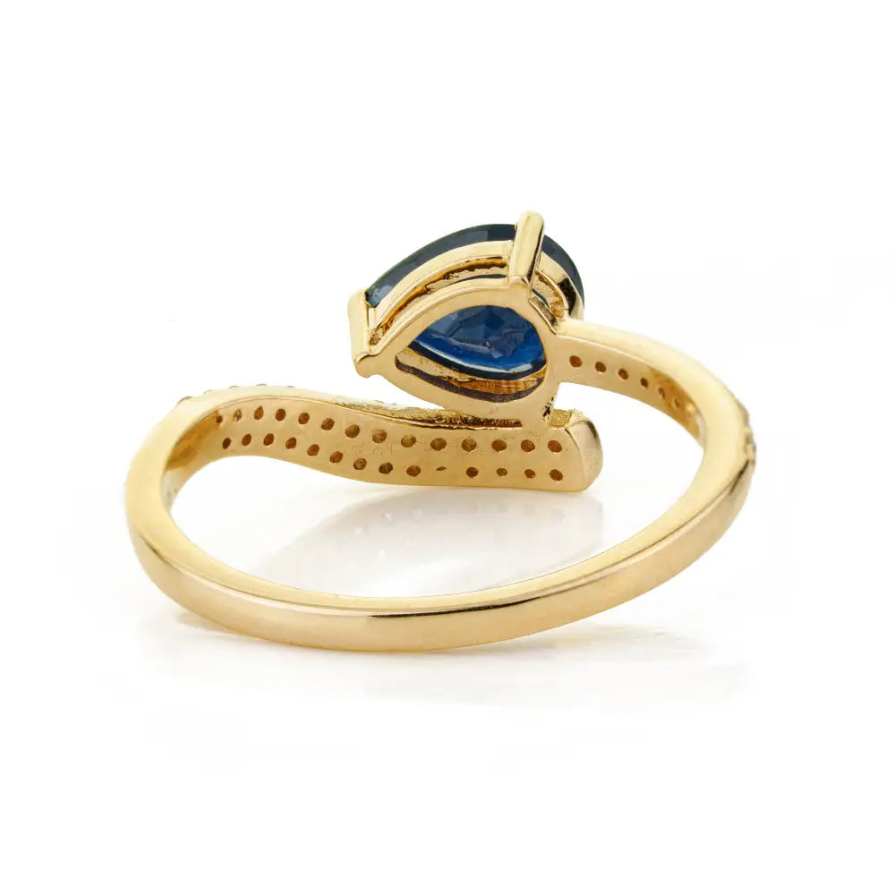 14K Solid Yellow Gold Blue Sapphire & Diamond Statement Ring September Birthstone Jewelry