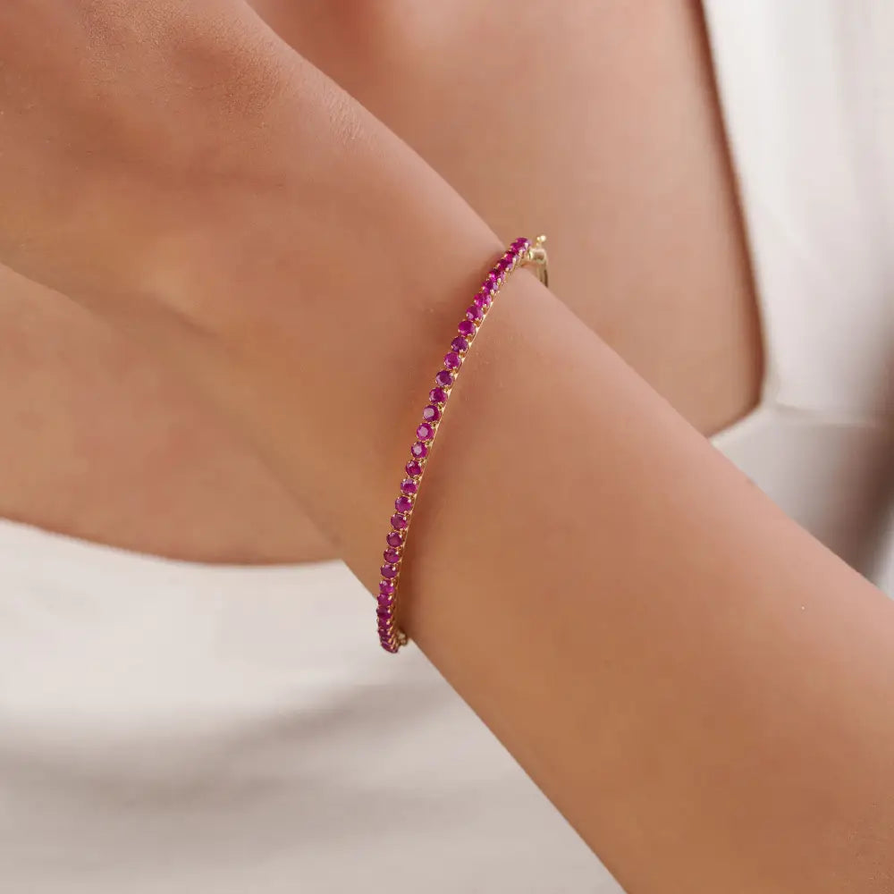 100% Natural Precious Gemstone Ruby 14K Yellow Gold Elegant Stackable Bangle Anniversary Gift Jewelry