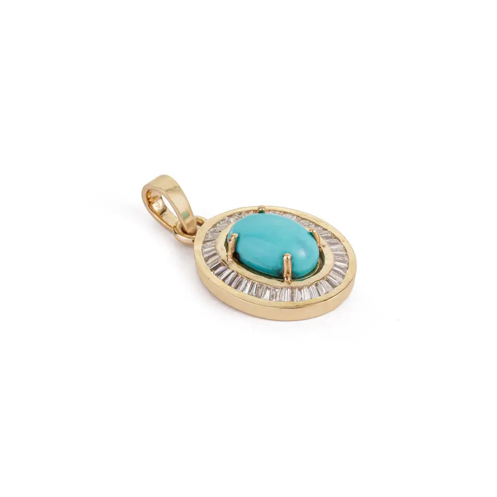Most Trending Products Turquoise & Diamond K14 Yellow Gold Cluster Pendant For Unisex