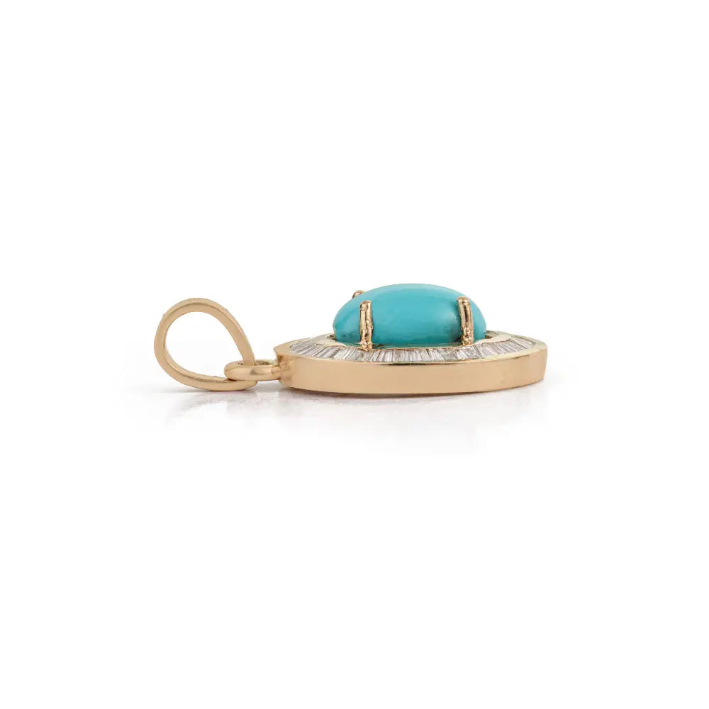 Most Trending Products Turquoise & Diamond K14 Yellow Gold Cluster Pendant For Unisex