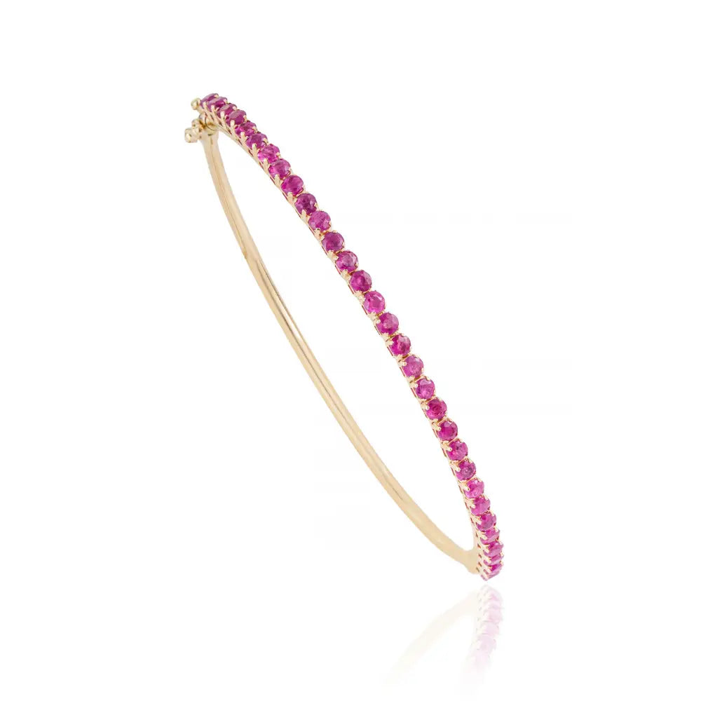 100% Natural Precious Gemstone Ruby 14K Yellow Gold Elegant Stackable Bangle Anniversary Gift Jewelry