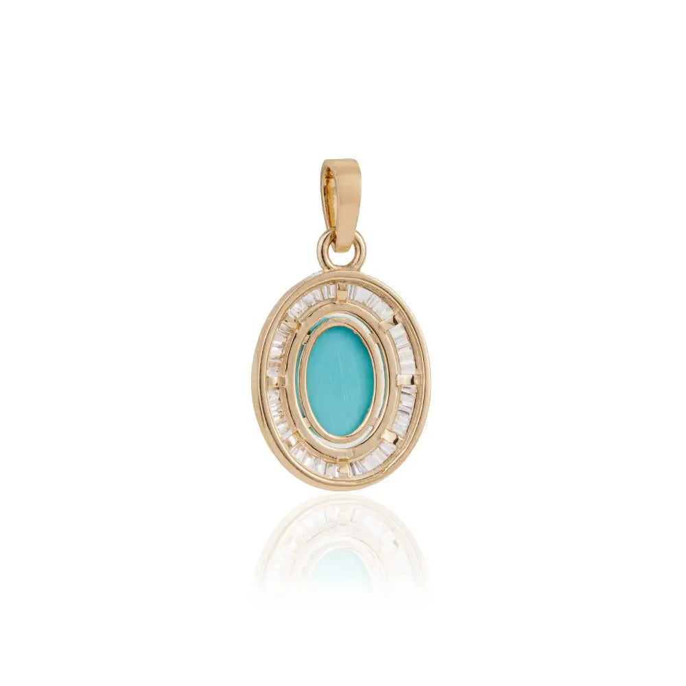 Most Trending Products Turquoise & Diamond K14 Yellow Gold Cluster Pendant For Unisex