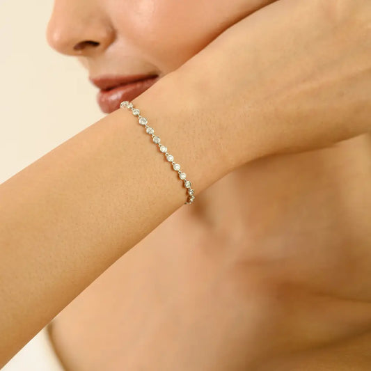 2.5 MM Round Cut Diamond Stacking Bubble Bracelet Minimal Jewelry 14K Pure White Gold