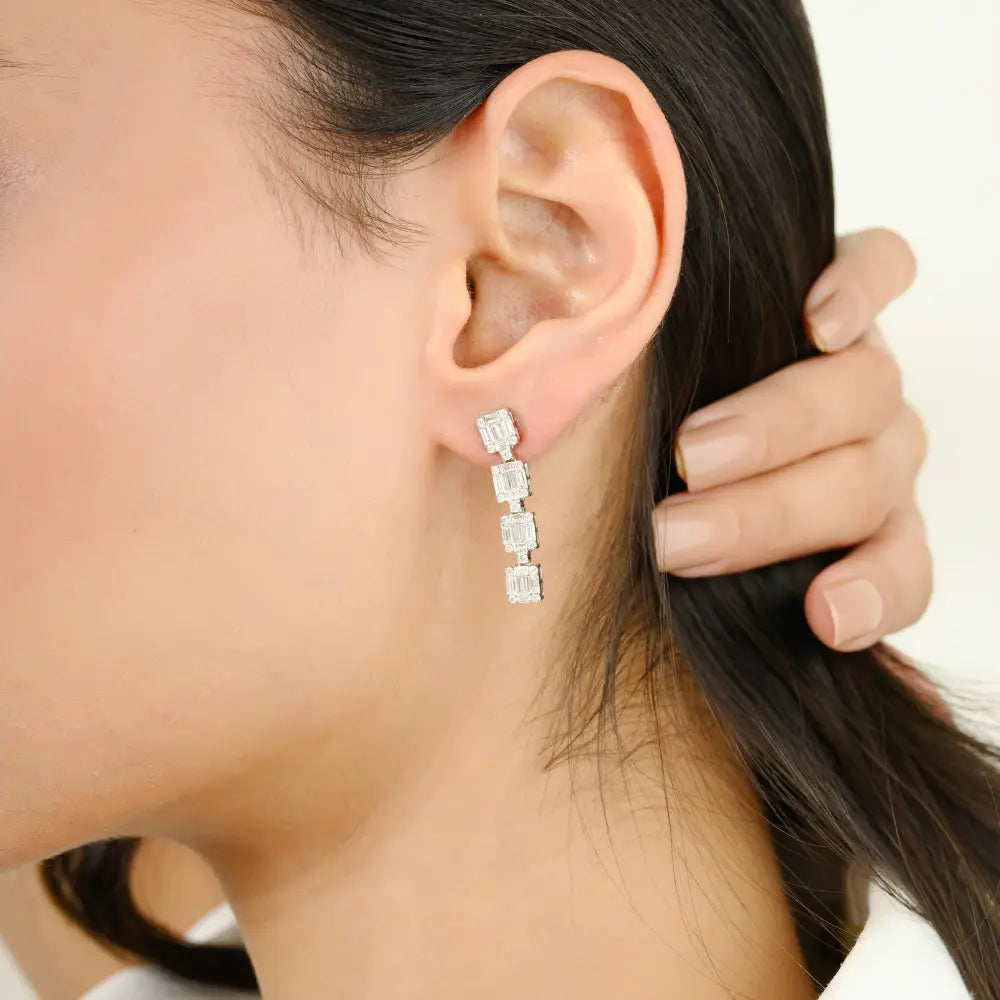 Newly Latest Design Real Diamond 18K White Gold Drop Earrings Handmade Custom Jewelry