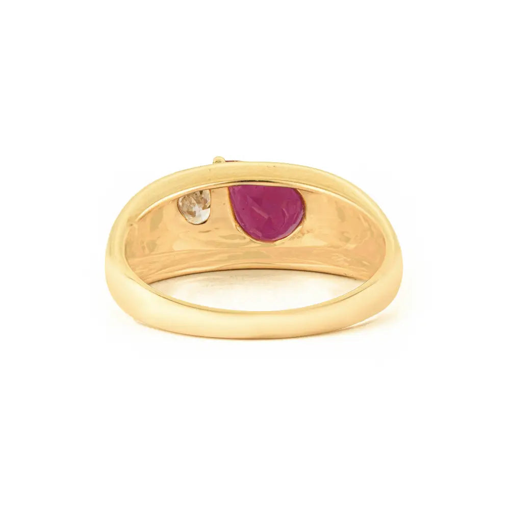 Real K14 Yellow Gold Genuine Ruby & Diamond Toi et Moi Chunky Dome Ring For Wedding