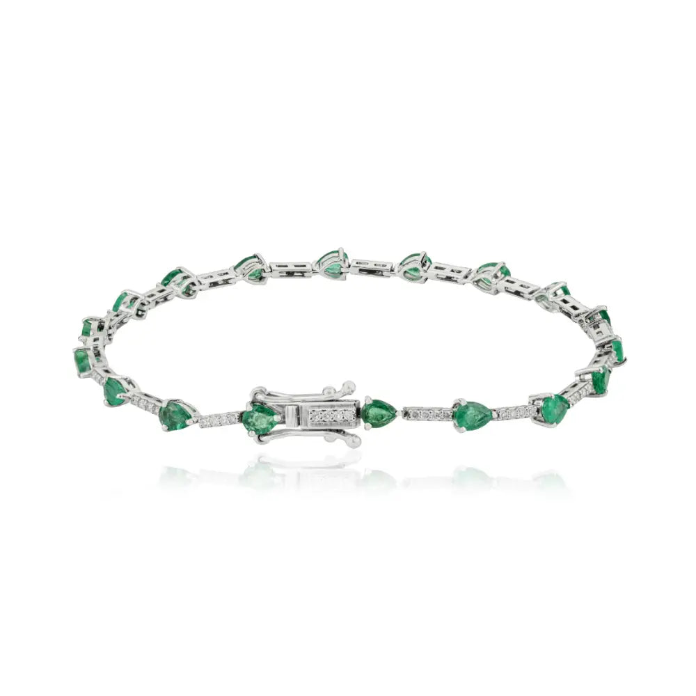 Zambian Emerald & Diamond Stackable 14K Pure White Gold Sleek Tennis Bracelet Fine Jewelry