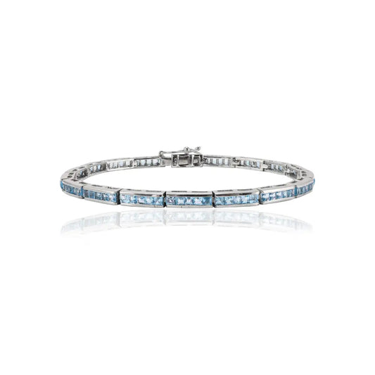 December Birthstone Blue Topaz Sleek Tennis Bracelet For Daily Wear 925 Sterling Silver