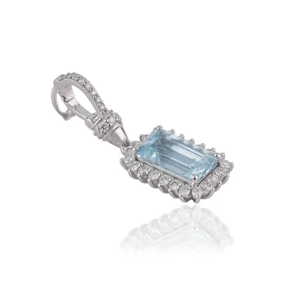 Fine Aquamarine & Diamond K14 White Gold Openable Lock Cluster Pendant March Birthstone