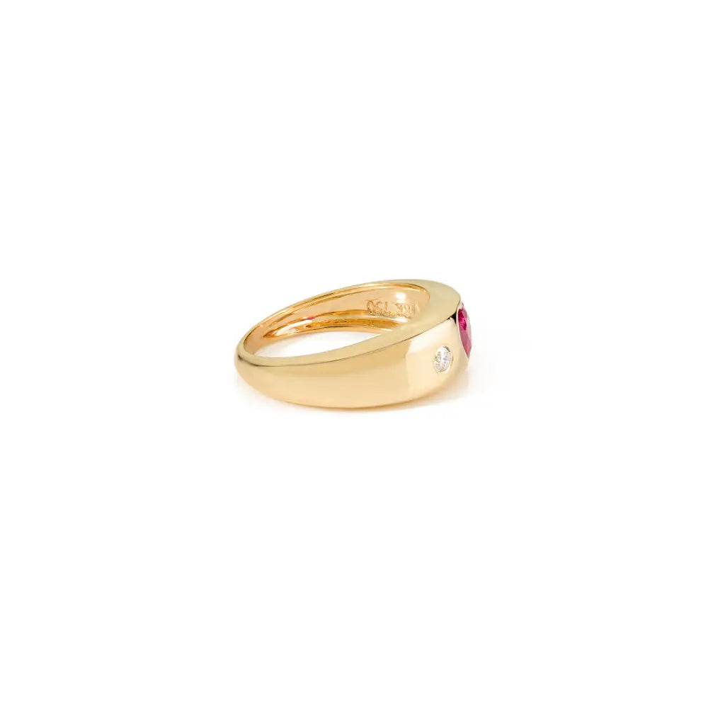 Heart Shape Ruby & Diamond Chunky Gypsy Ring Valentine's Day Gift 18K Yellow Gold