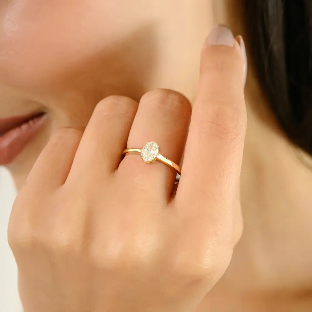 100% Natural Oval Cut 6X4 mm Diamond Solid 18K Yellow Gold Solitaire Ring Proposal Jewelry