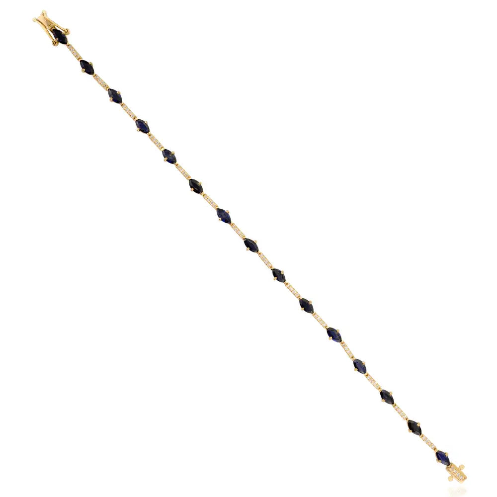 Elegant Design Marquise Blue Sapphire & Diamond Stack Tennis Bracelet Unisex 14K Gold
