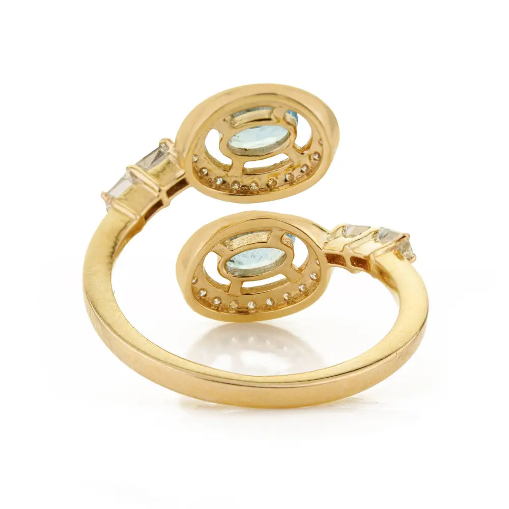 March Birthstone Aquamarine & Diamond 14K Yellow Gold Statement Bypass Ring New Jewelry