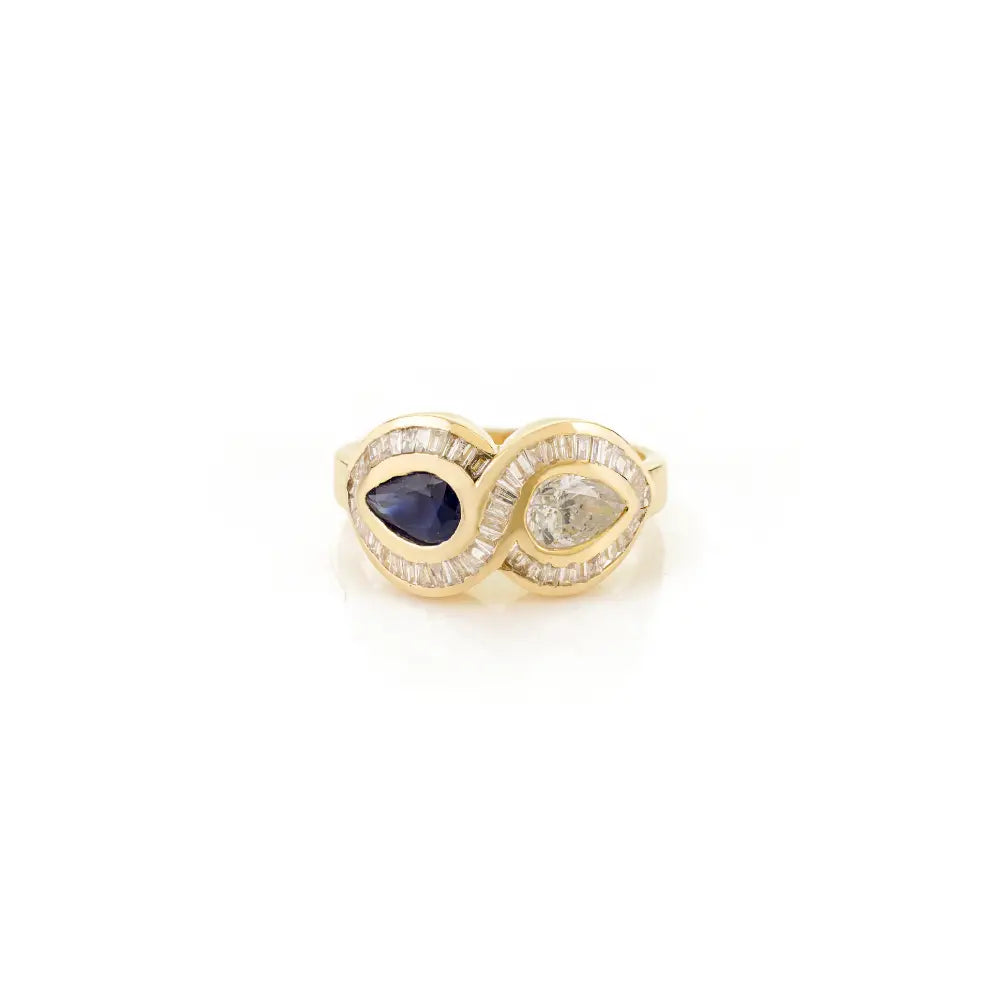 Luxury Blue Sapphire & Diamond 14K Gold Infinity Gemstone Wedding Ring Unique Jewelry