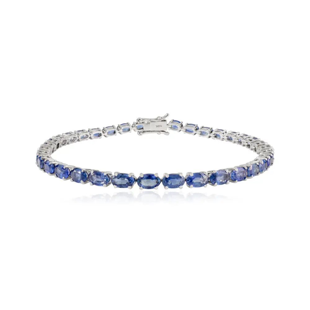 5X3 MM Oval Shape Blue Sapphire Unisex Tennis Bracelet 14K Solid Gold Handmade Fine Jewelry