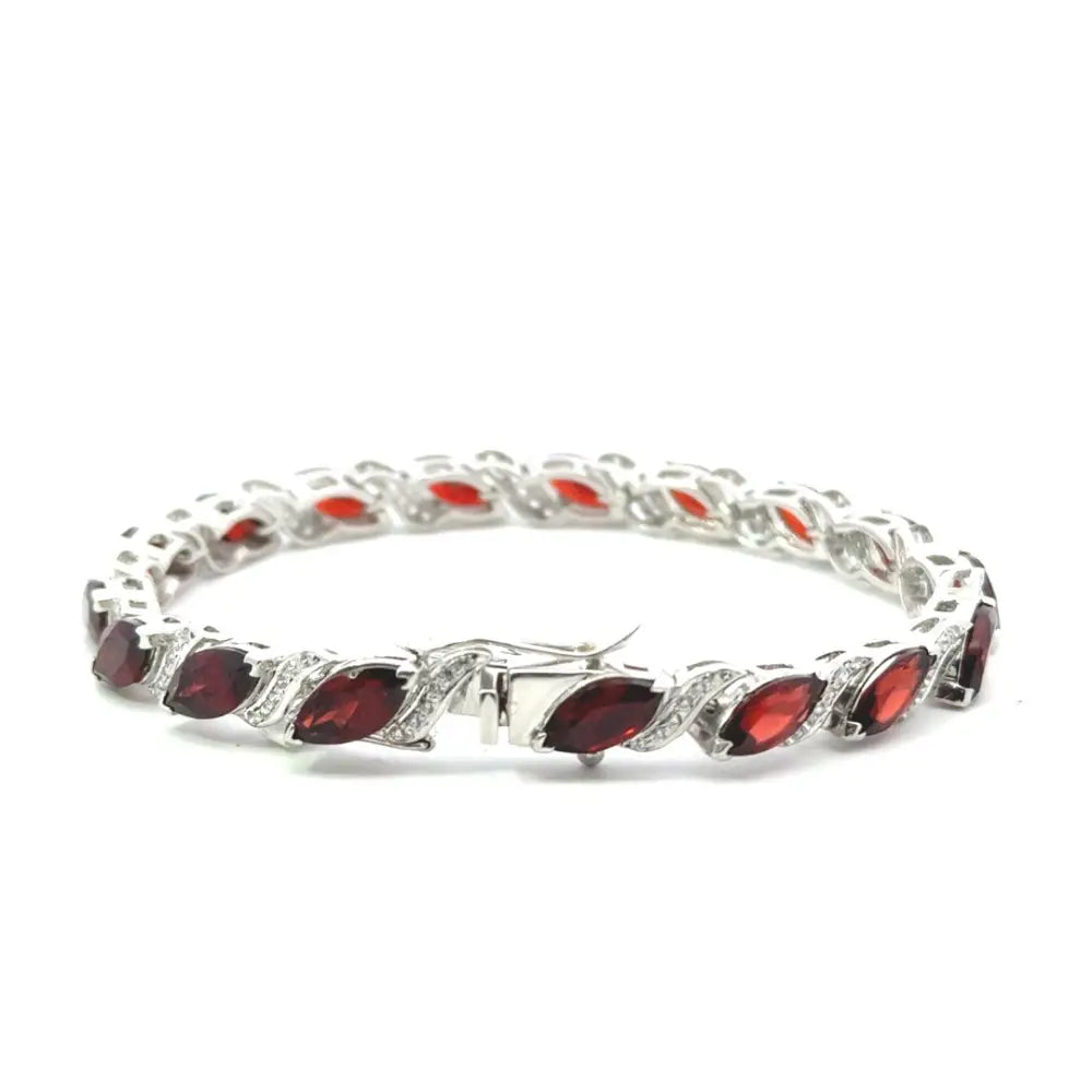 100% Natural Garnet & American Diamond Tennis Bracelet For Women Prong Setting