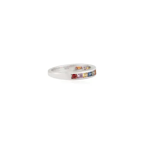 2.5 mm Round Cut Multi Sapphire Gemstone Channel Set 925 Sterling Silver Half Eternity Band Ring