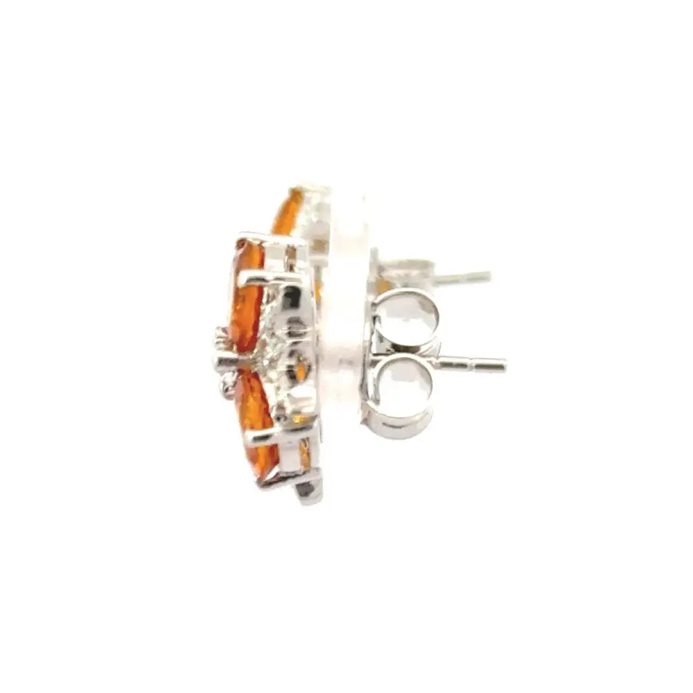 Round Citrine & American Diamond Three Stone Stud Earrings Women Jewelry 925 Solid Silver