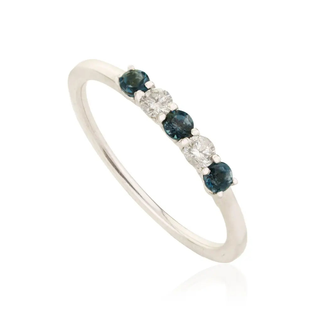 2.5 mm Round Cut Blue Sapphire & Diamond Dainty Minimalist Ring 14K White Gold Jewelry