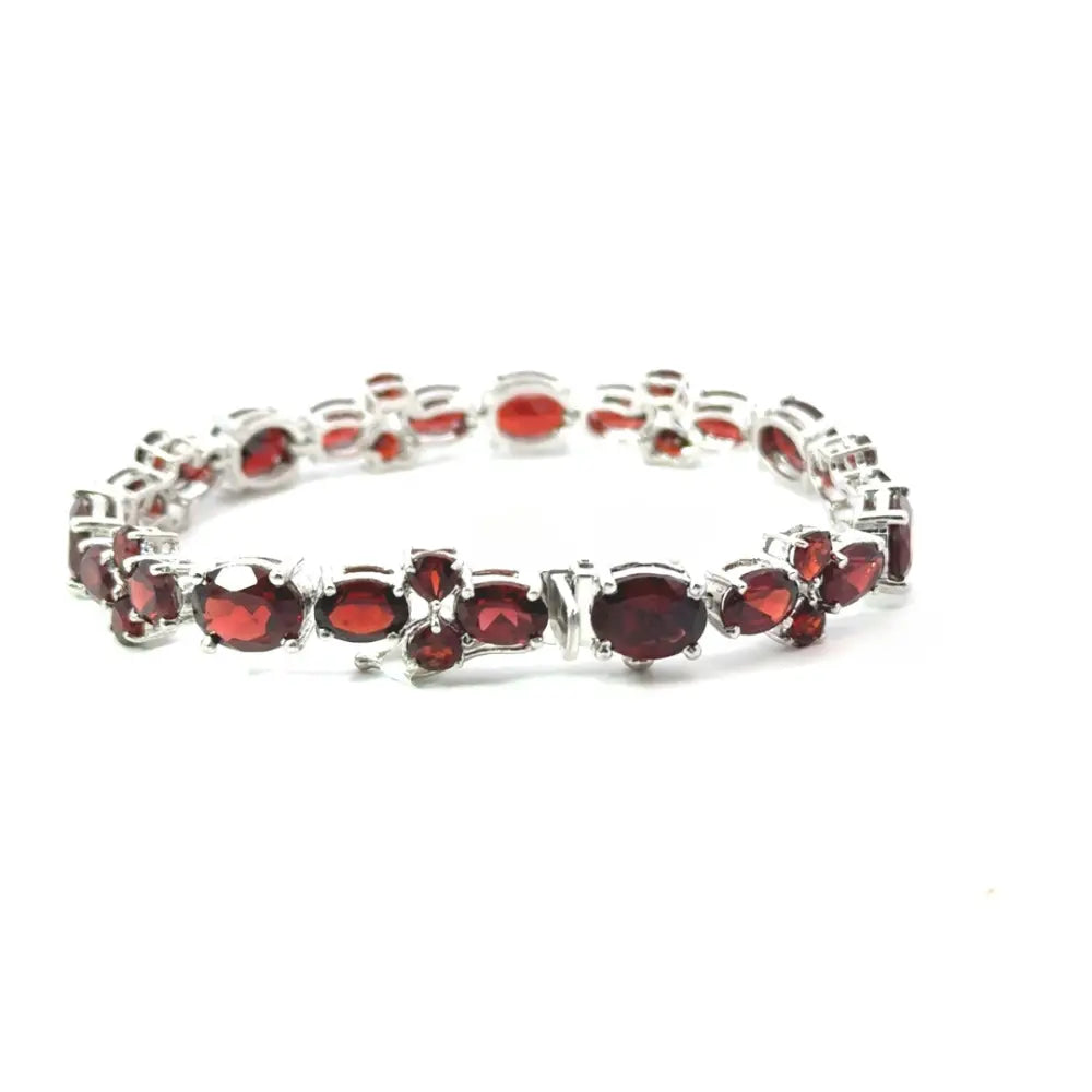 Popular Newly Design Garnet Tennis Bracelet Set In Pure Sterling 925 Silver Birthday Gift For Her