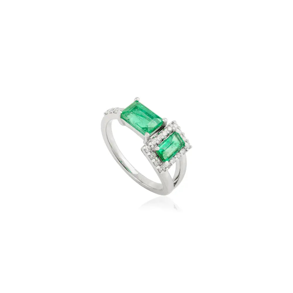 Natural Gemstone Emerald & Diamond Real K14 White Gold Wedding Ring May Birthstone