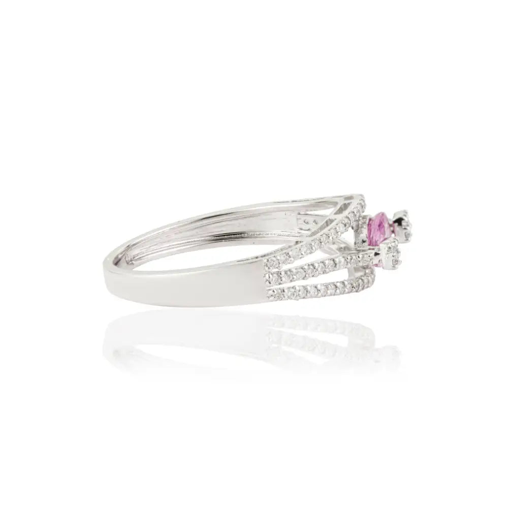14K Real White Gold Pink Sapphire & Diamond Triple Layer Engagement Ring Custom Jewelry