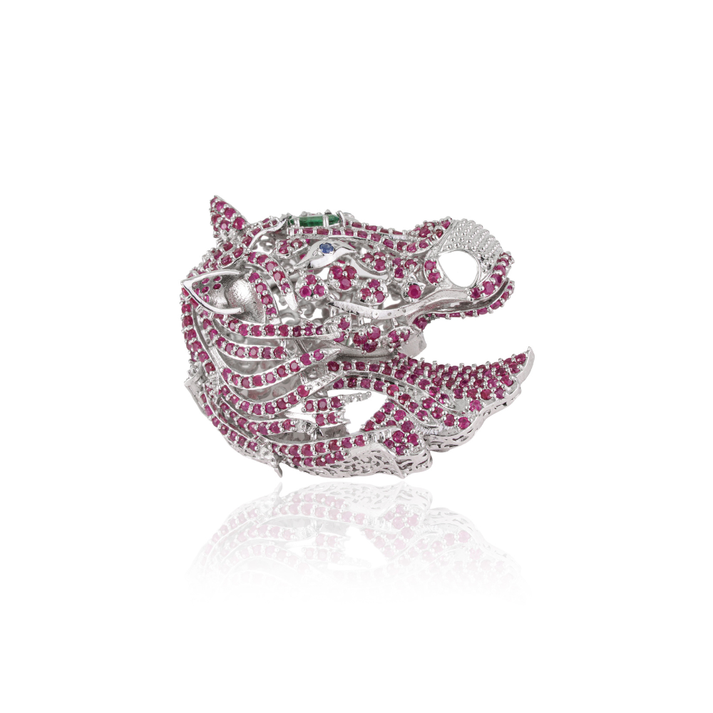Unique Creative Design 925 Sterling Silver Natural Ruby Gemstone Horse Brooch Fine Jewelry
