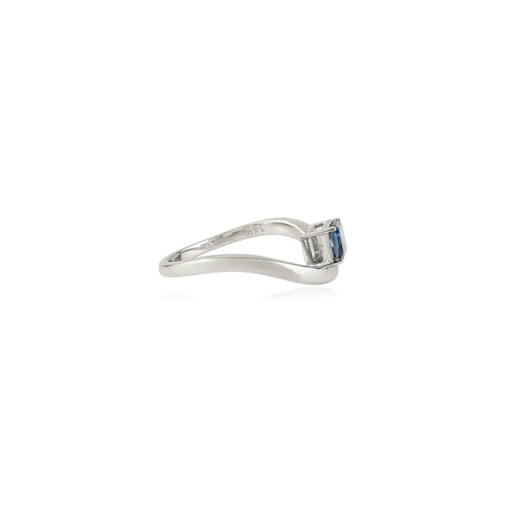 Elegant K14 White Gold Octagon Cut Blue Sapphire Unique Design Wavy Ring Wholesale Jewelry