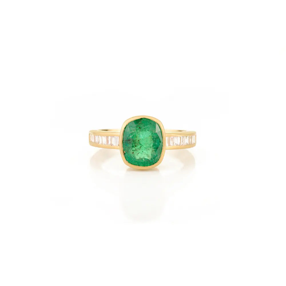 Stunning Real 18K Yellow Gold Emerald & Diamond Wedding Ring Fine May Birthstone Jewelry