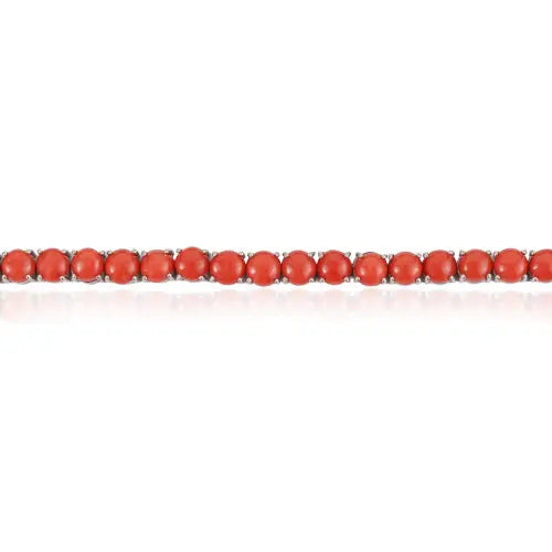 Beautiful 6 mm Round Natural Coral Gemstone 925 Sterling Silver Tennis Bracelet For Women's