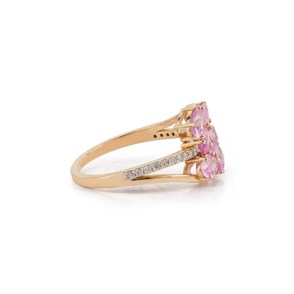 Fine Pink Sapphire & Diamond 14K Yellow Gold Wedding Ring Birthstone Jewelry Supplier