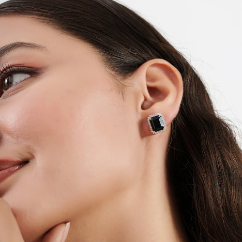 New Arrivals 925 Sterling Silver Natural Blue Sapphire & Halo Diamonds Studs Earrings
