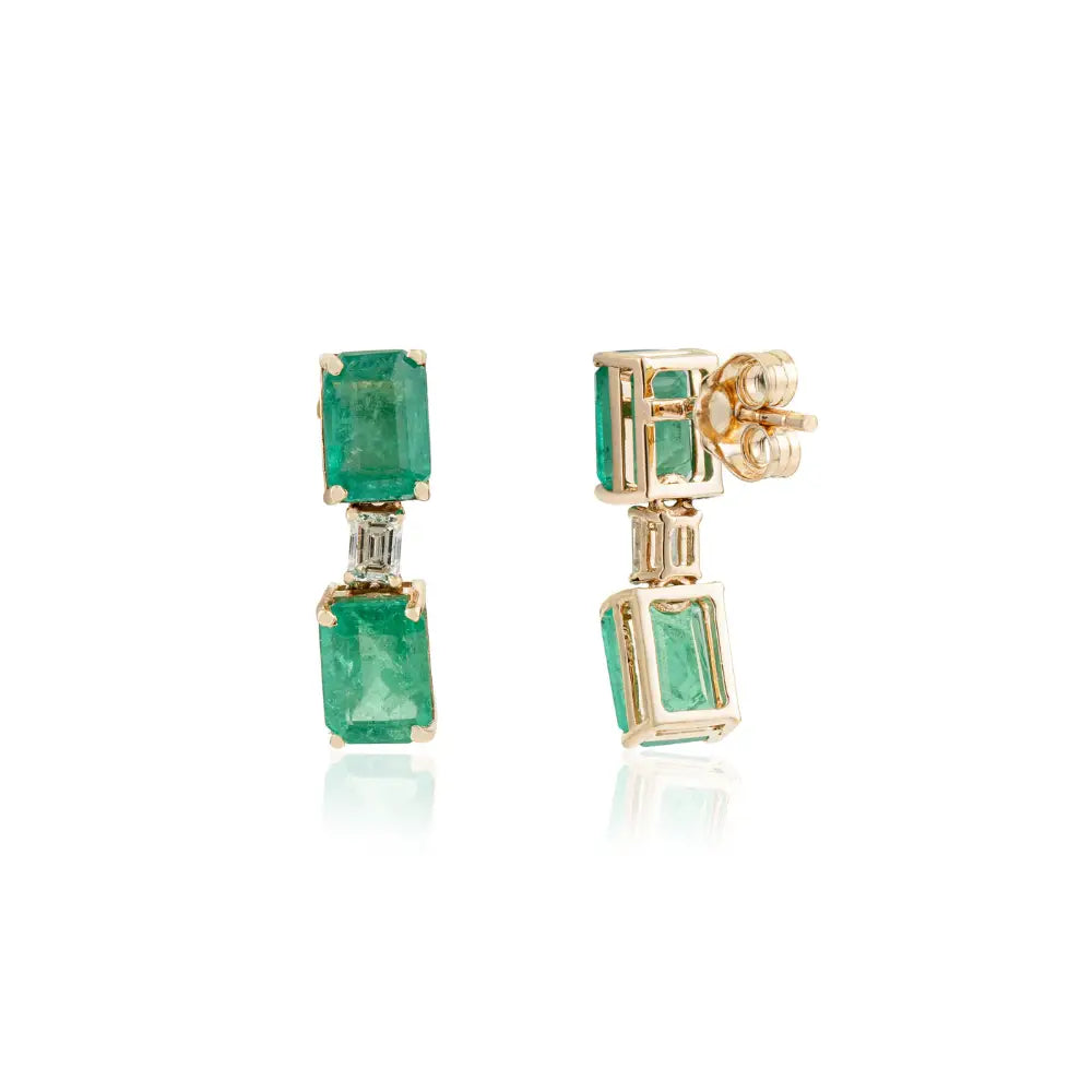 Octagon Cut Emerald & Diamond Drop Earrings K14 Yellow Gold Women Wedding Jewelry