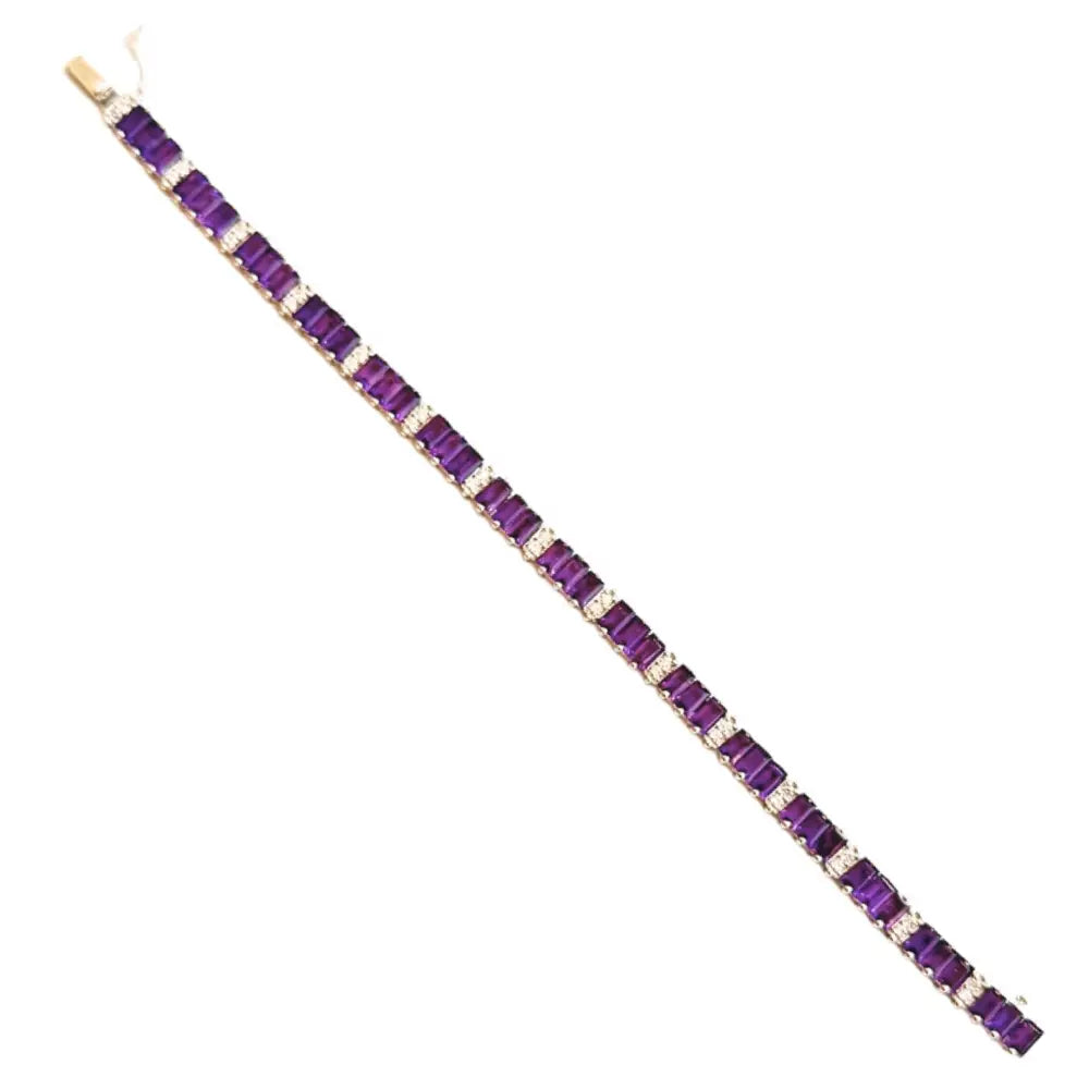 Wholesale Bulk Jewelry Prong Setting Amethyst & American Diamond Tennis Bracelet