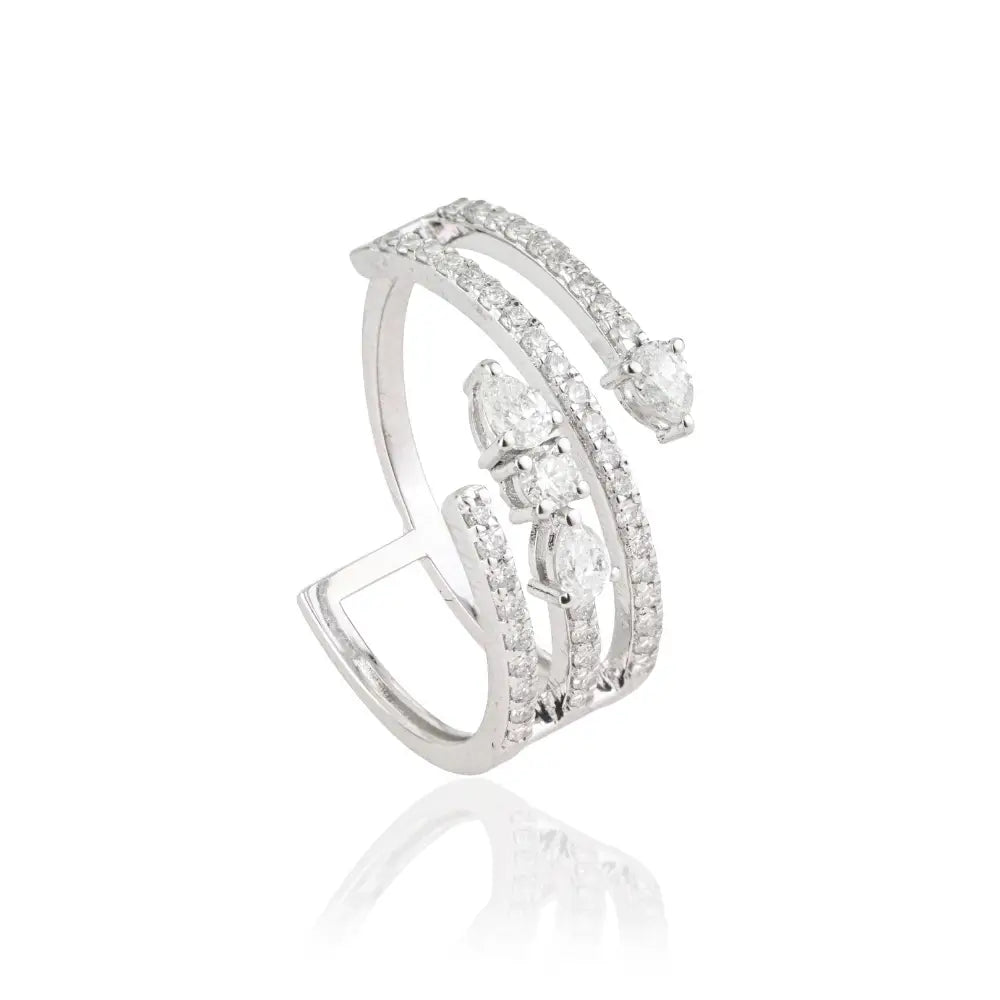 Solid K14 White Gold 100% Genuine Diamond Statement Ring Latest Design Bridal Jewelry