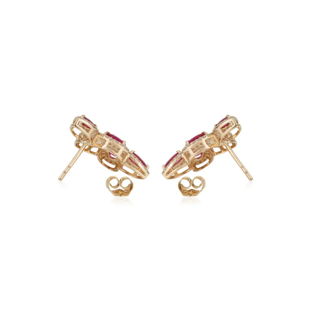 New Stylish 14K Real Yellow Ruby & Diamond Wings Shape Halo Stud Earrings Fine Jewelry