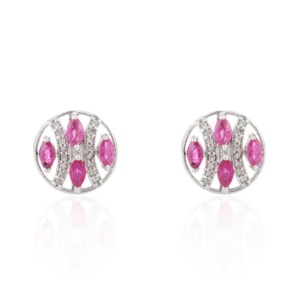 High Quality Products Wholesale Jewelry Natural Ruby & American Diamond Round Shape Stud Earrings