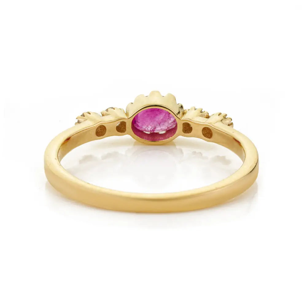 Pinion Bezel Set Ruby & Diamond Minimalist Dainty Ring Solid 14K Real Yellow Gold Fine Jewelry
