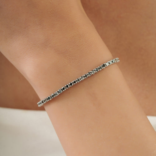 Minimalist 925 Sterling Silver Natural Black Diamond Slim Tennis Bracelet For Women's