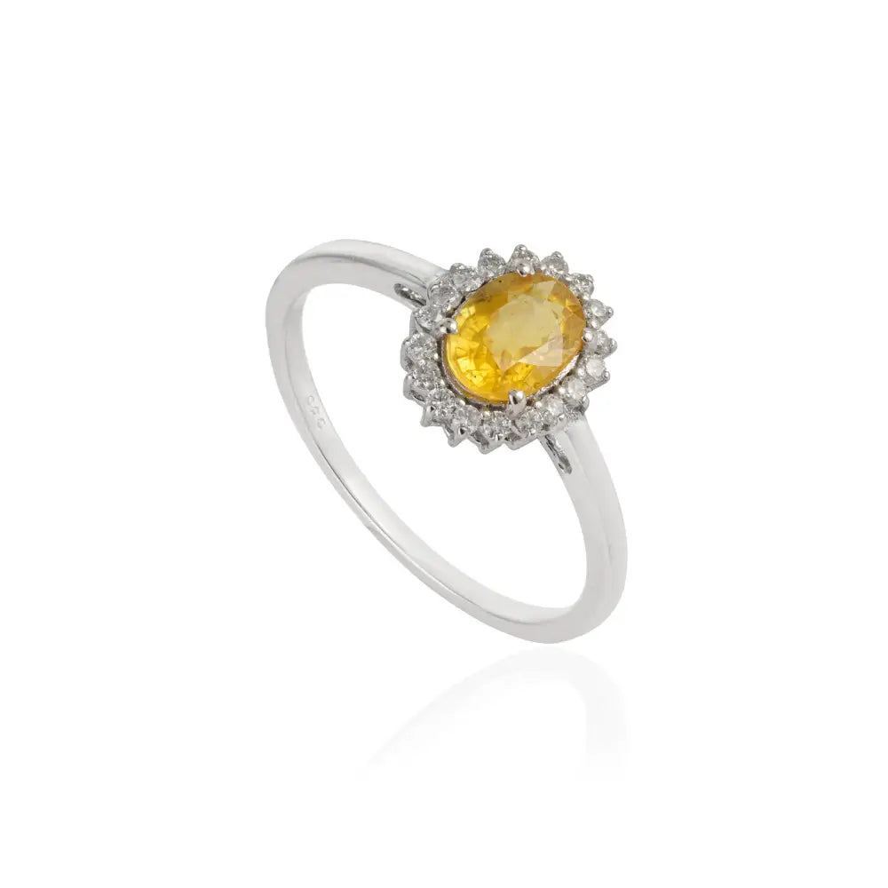 0.85ct. Yellow Sapphire & Diamond Fine Cluster Ring Engagement Jewelry 14K White Gold