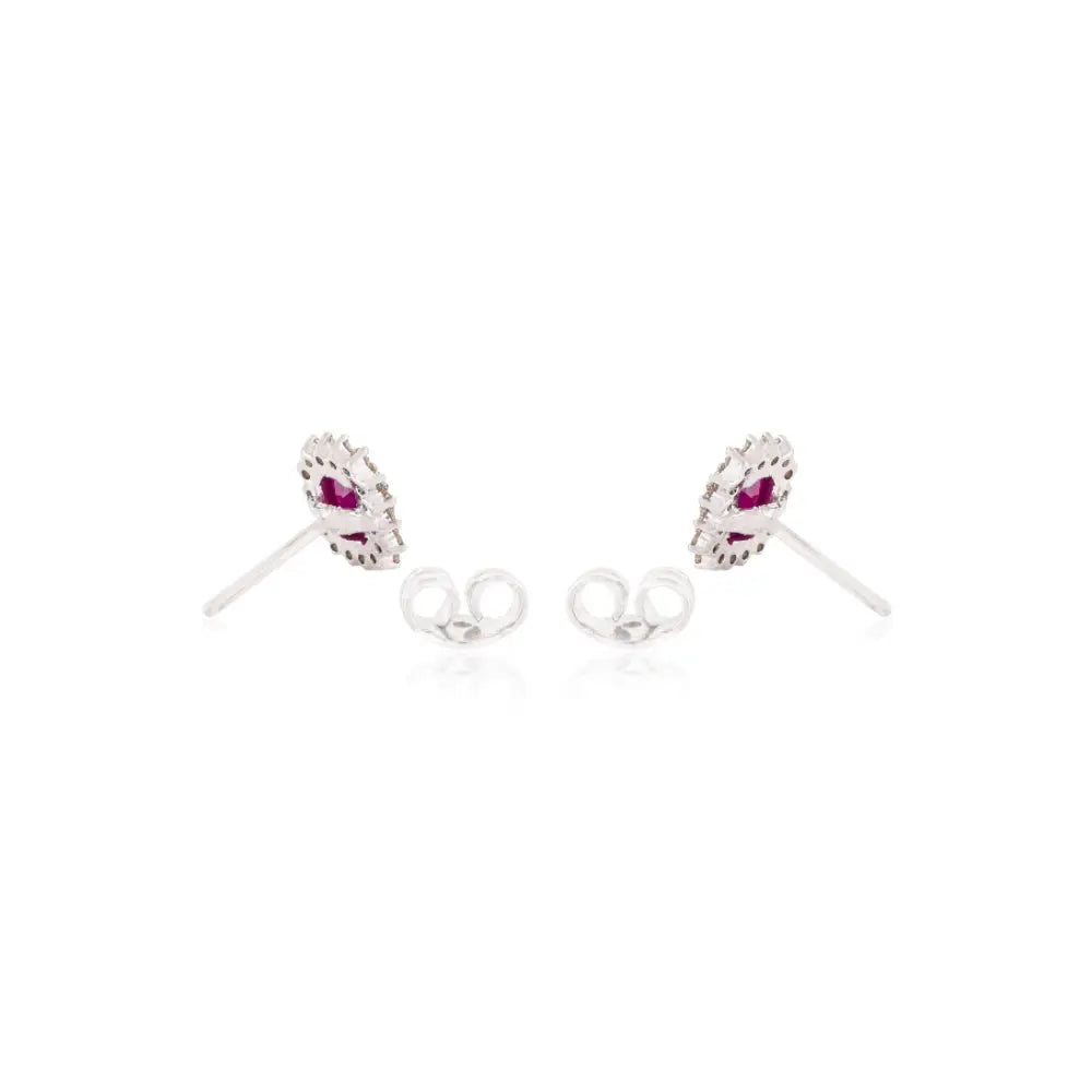 Octagon Shape Ruby & Round Cut Diamond Cluster Halo Stud Earrings 14K Gold Women Jewelry