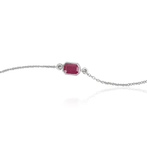 Octagon Shape Natural Ruby Dainty Station Bracelet Real 925 Silver Minimal Jewelry
