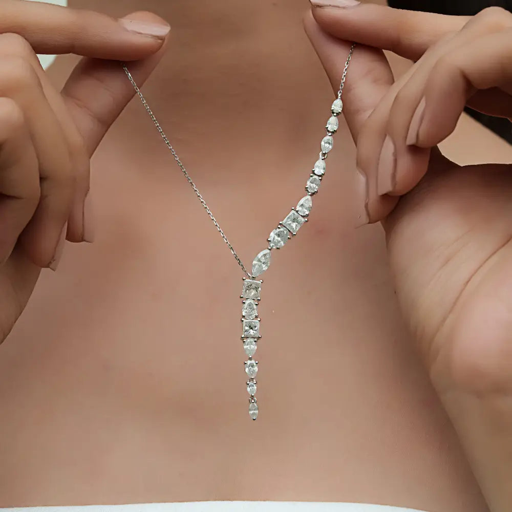 New Arrivals Mixed Cut Diamond Y Shape Lariat Necklace Sparkle Bridal Jewelry 14K Gold