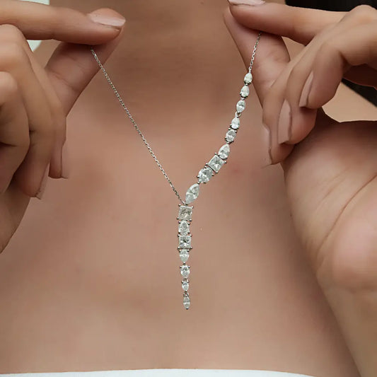 New Arrivals Mixed Cut Diamond Y Shape Lariat Necklace Sparkle Bridal Jewelry 14K Gold