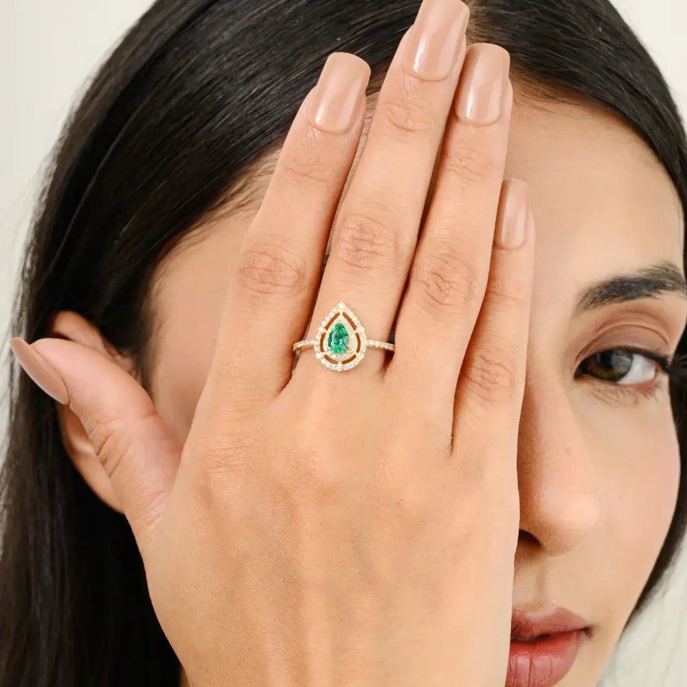 May Birthstone Natural Emerald & Diamond Engagement Ring Factory Custom Made Jewelry Manufacturer