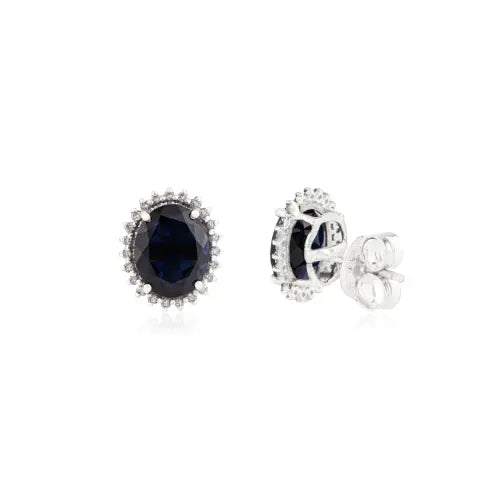 Stunning 925 Sterling Silver Natural Iolite Gemstone Halo Diamond Fine Studs Earrings For Women's