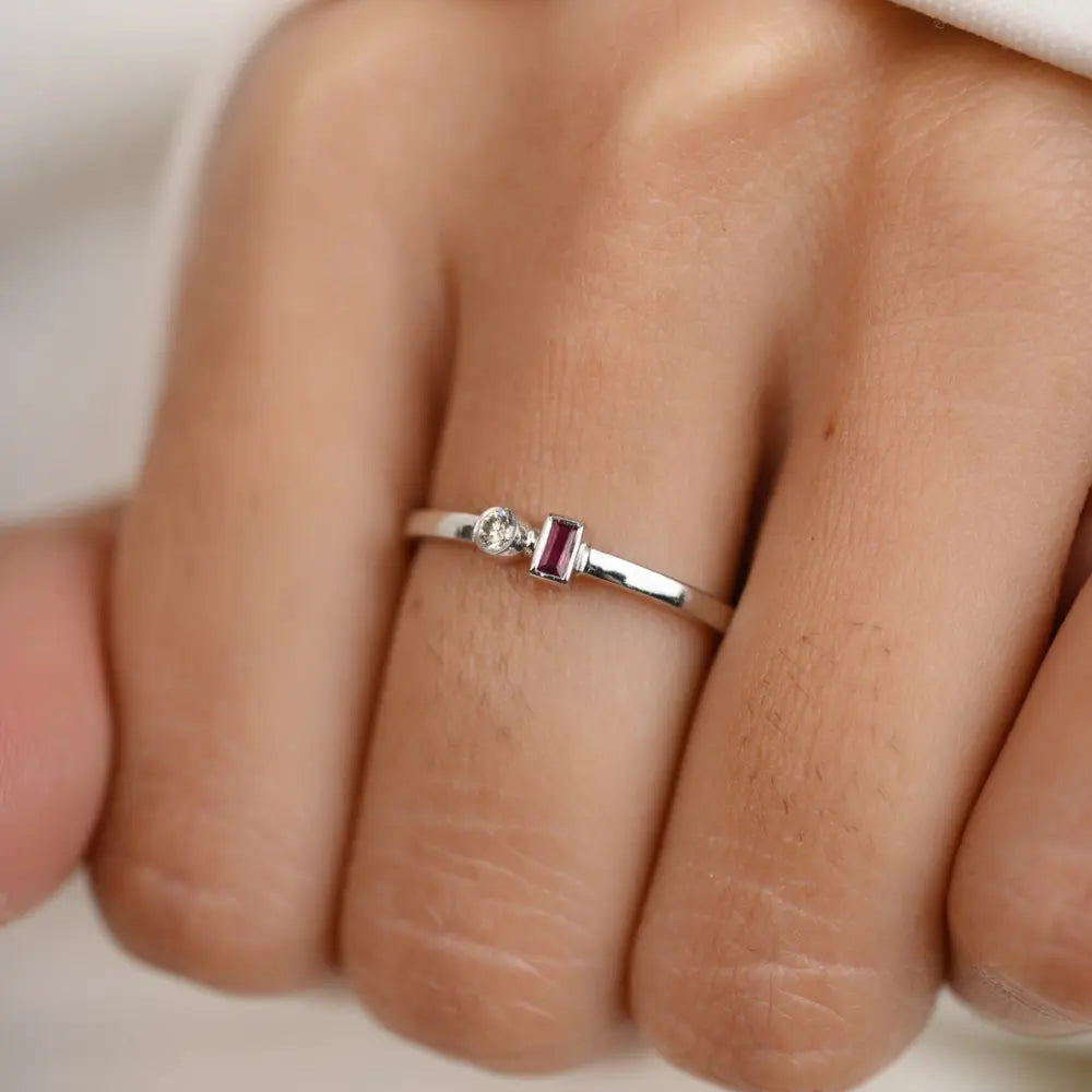 July Birthstone 14K White Gold Ruby & Diamond New Arrival Ring